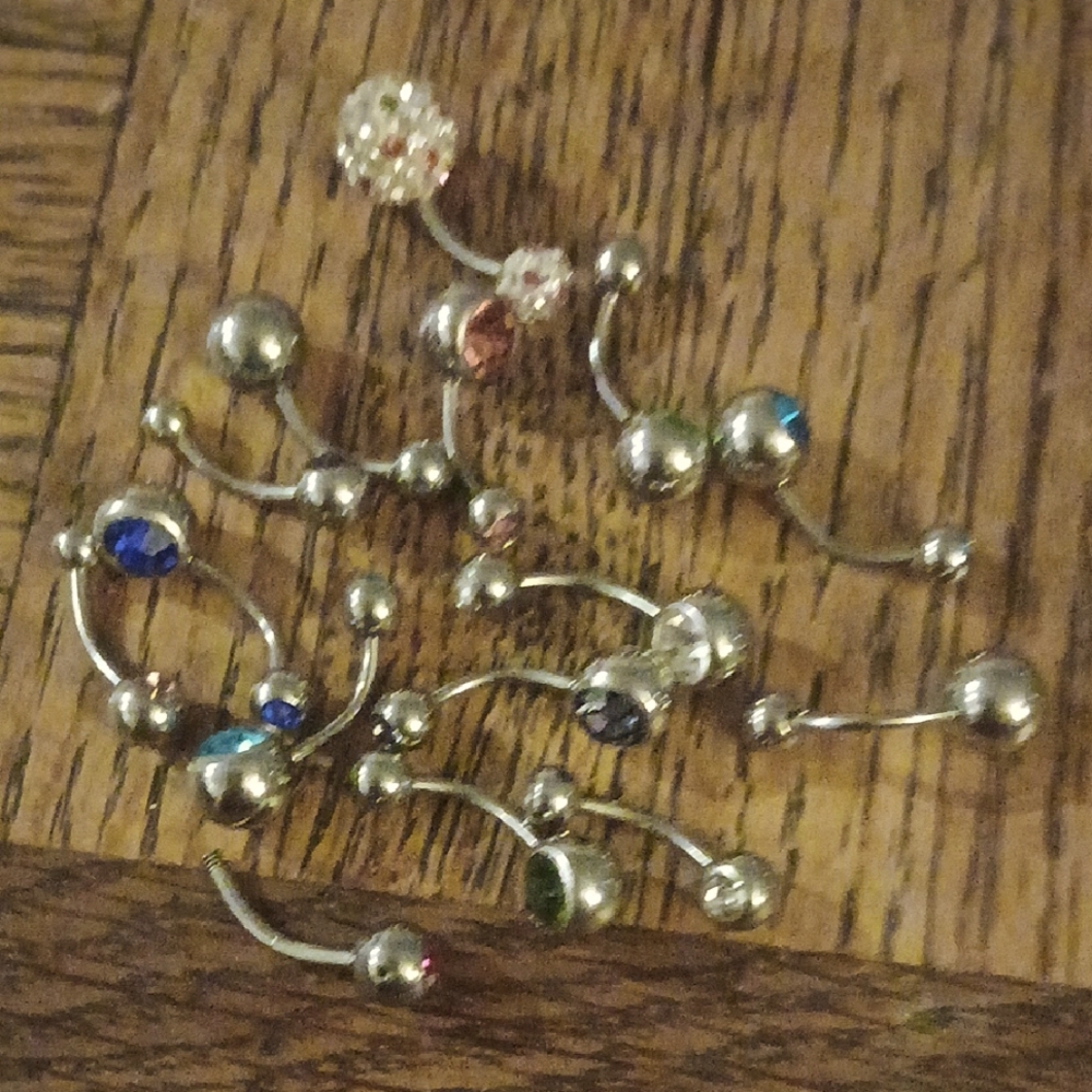 Silver and Multicolor Belly Button Rings